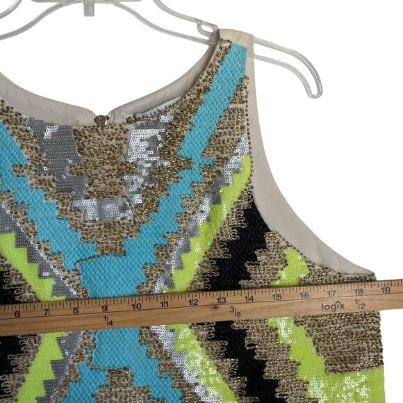 Vintage English Rose Mini Dress L Abstract Geometric Sequined Party Mod Retro - Picture 5 of 10